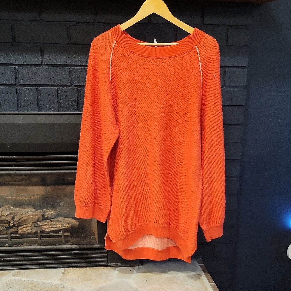 Free People Vibrant Orange Long Sleeve Sweater